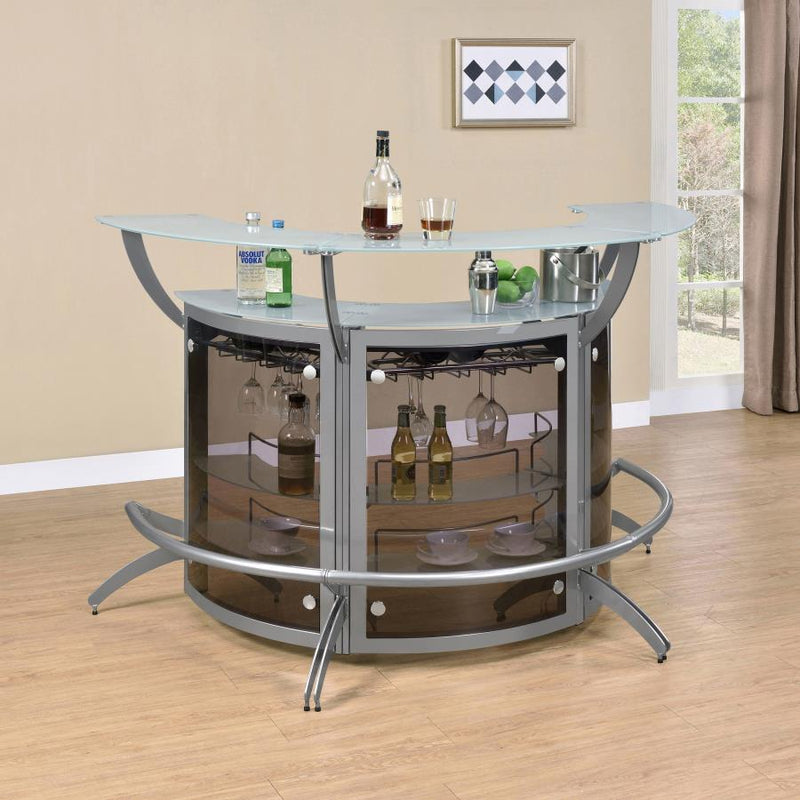 Dallas 3-piece Curved Freestanding Home Bar Cabinet Silver-zoom-