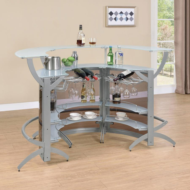 Dallas 3-piece Curved Freestanding Home Bar Cabinet Silver-zoom-