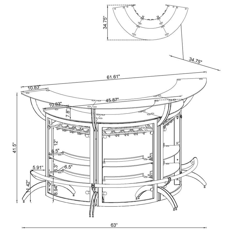 Dallas 3-piece Curved Freestanding Home Bar Cabinet Silver-zoom-