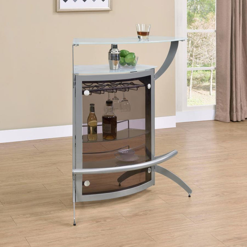 Dallas 2-shelf Curved Freestanding Home Bar Cabinet Silver-zoom-