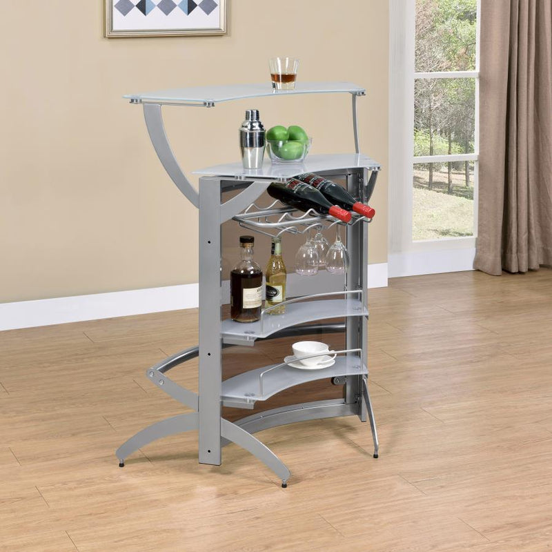 Dallas 2-shelf Curved Freestanding Home Bar Cabinet Silver-zoom-