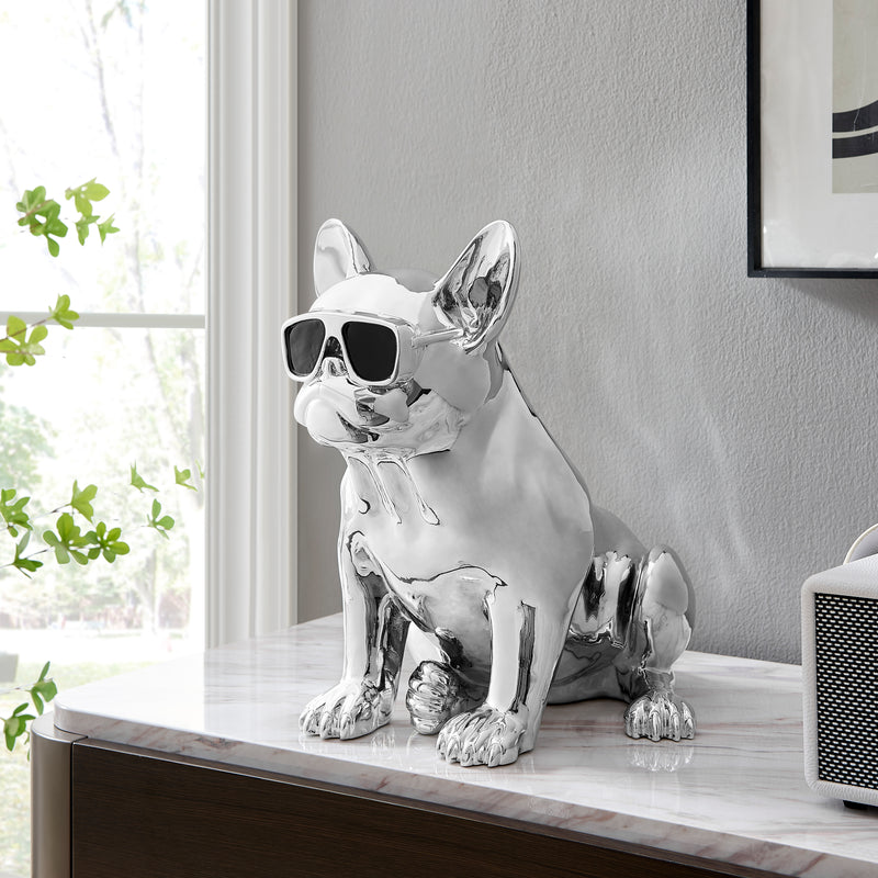French Bulldog Sitting Sculpture / Chrome & Black-zoom-