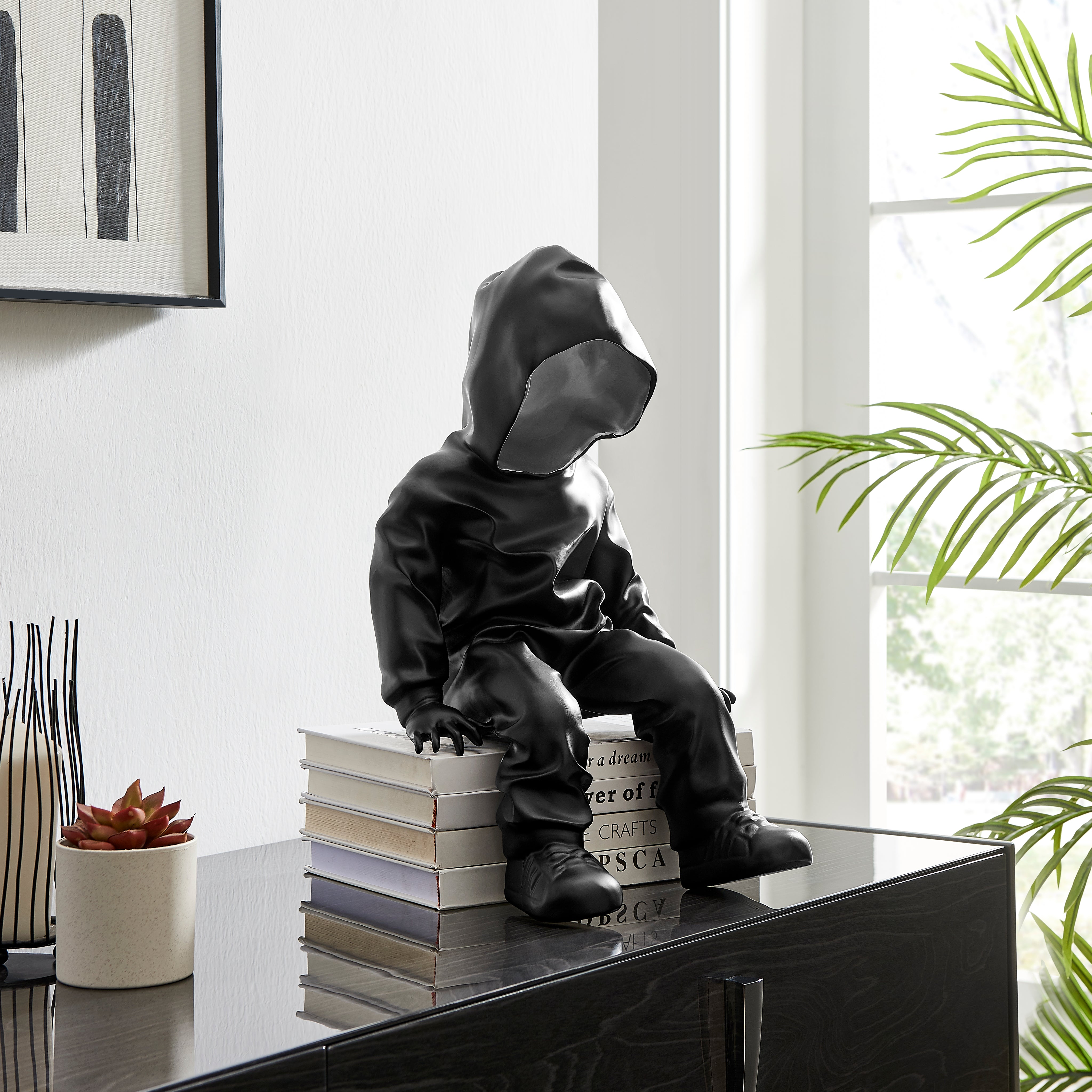 Cool Dude with Hoodie Sculpture // Black & Chrome-zoom-1