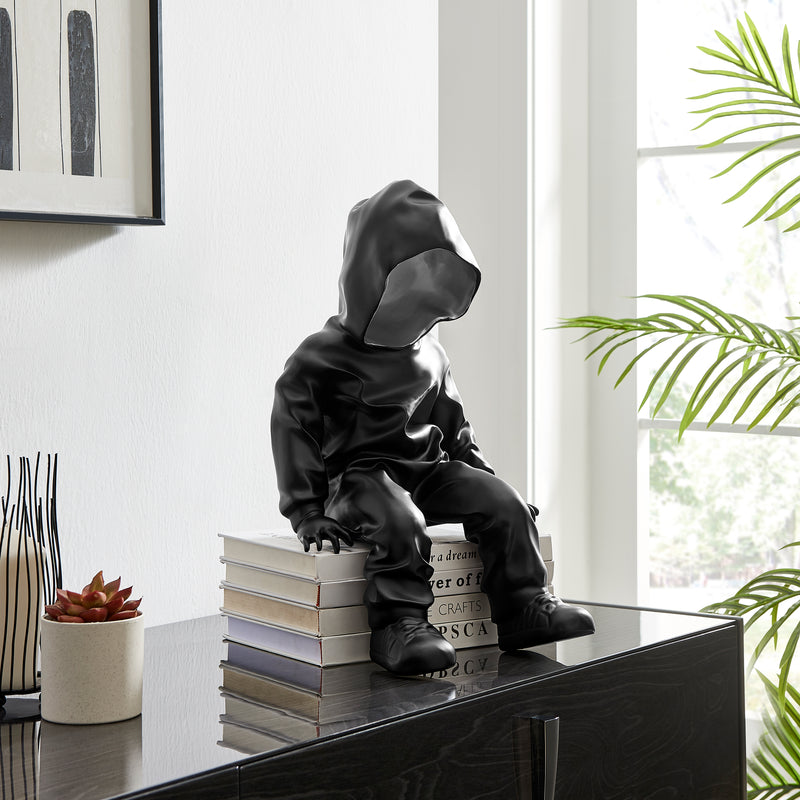 Cool Dude with Hoodie Sculpture // Black & Chrome-zoom-