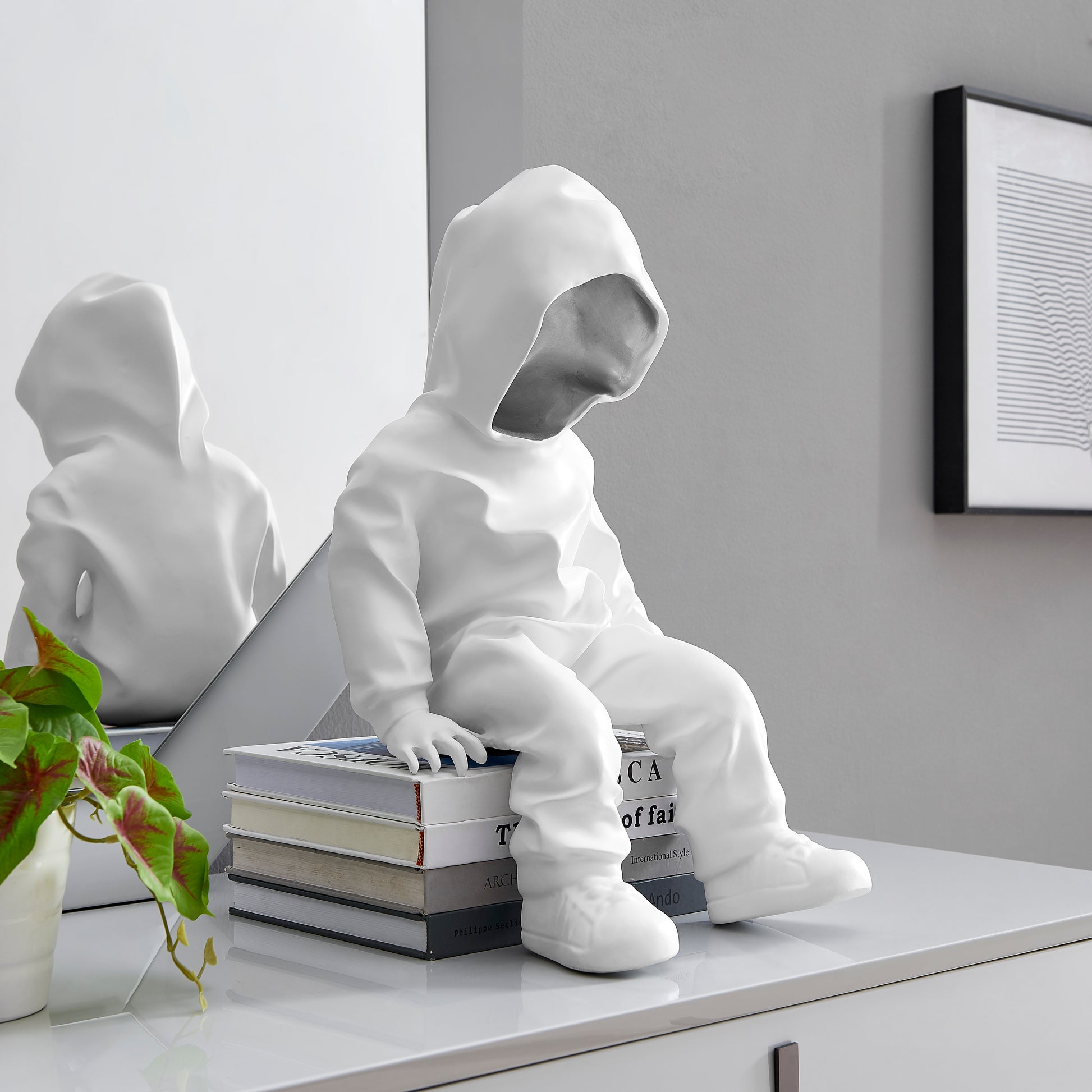 Cool Dude with Hoodie Sculpture // White & Chrome-1