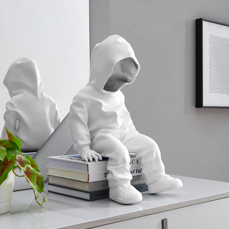 Cool Dude with Hoodie Sculpture // White & Chrome-zoom-