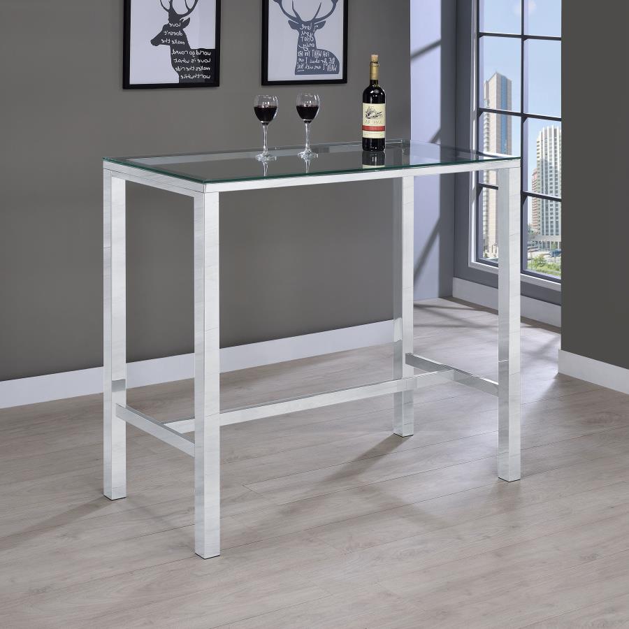Tolbert Rectangular 47-inch Glass Top Pub Bar Table Chrome-zoom-2