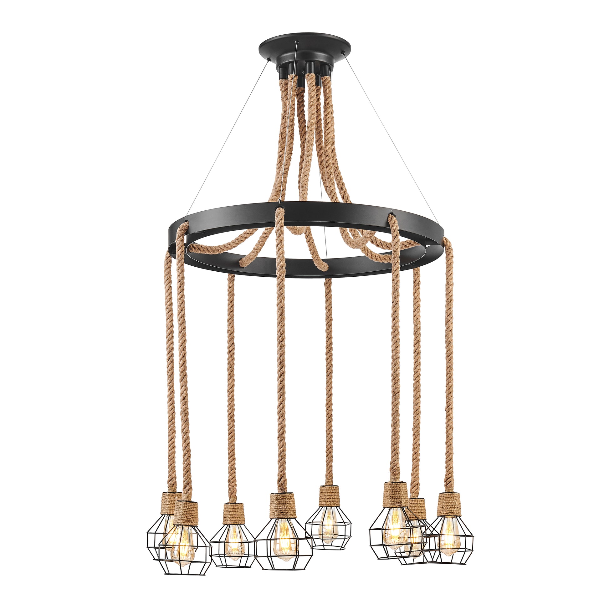 Steel and Ropes 8 Light Chandelier // Black-1