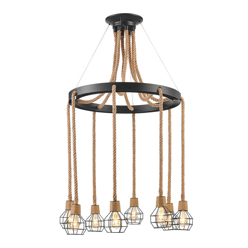 Steel and Ropes 8 Light Chandelier // Black-zoom-