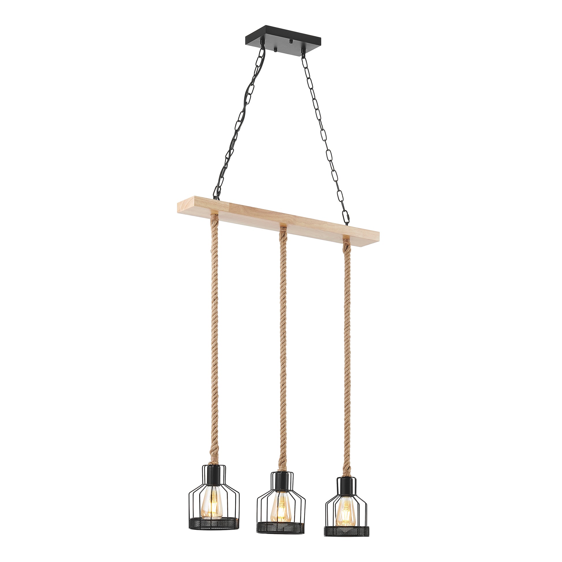 Wood and Ropes 3 Light Chandelier // Black-1