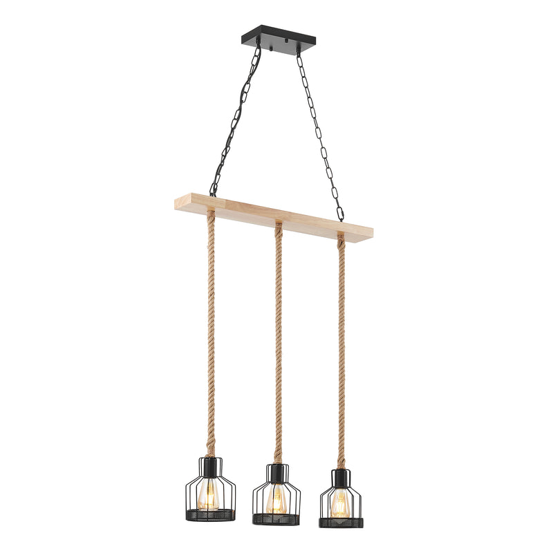Wood and Ropes 3 Light Chandelier // Black-zoom-