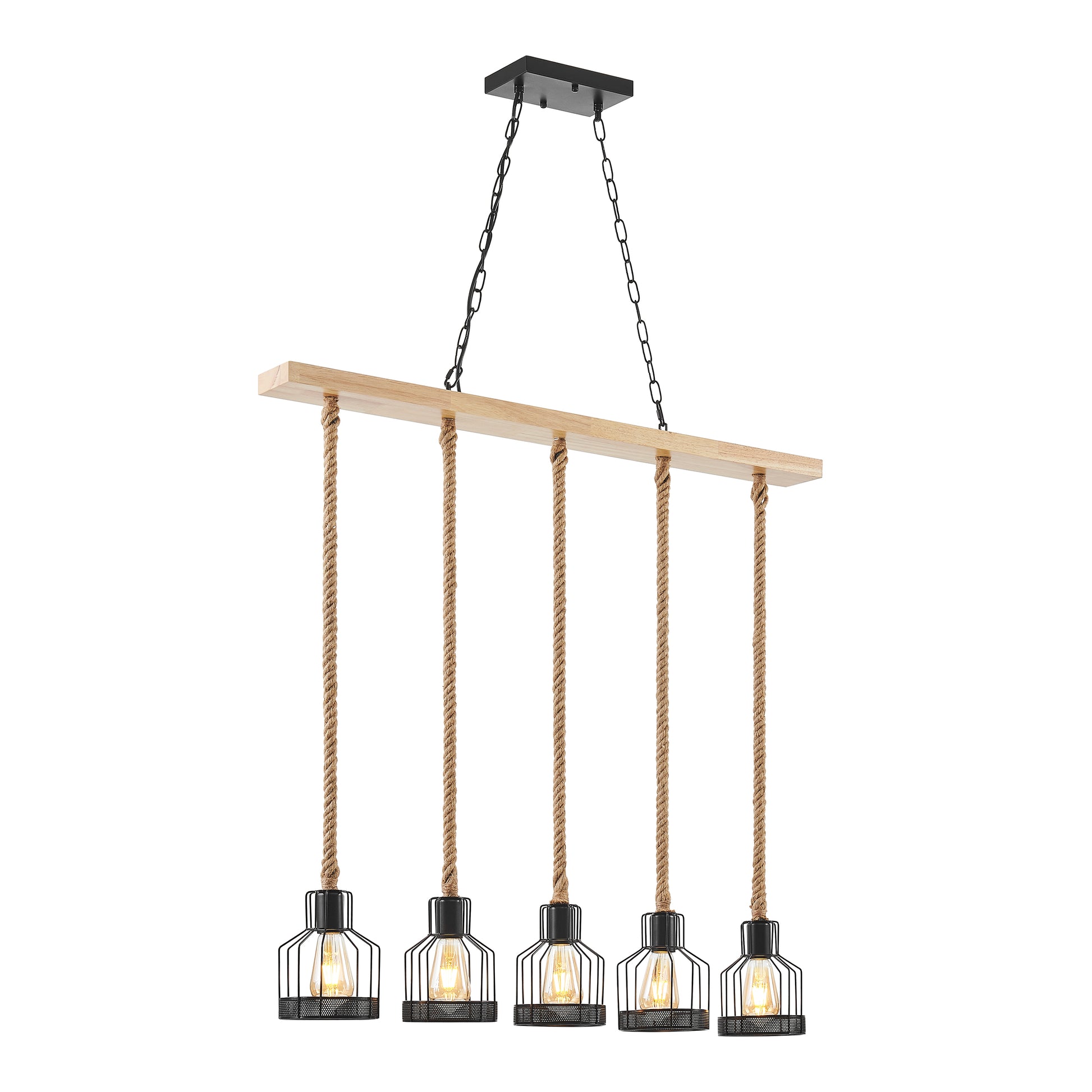Wood and Ropes 5 Light Chandelier // Black-1