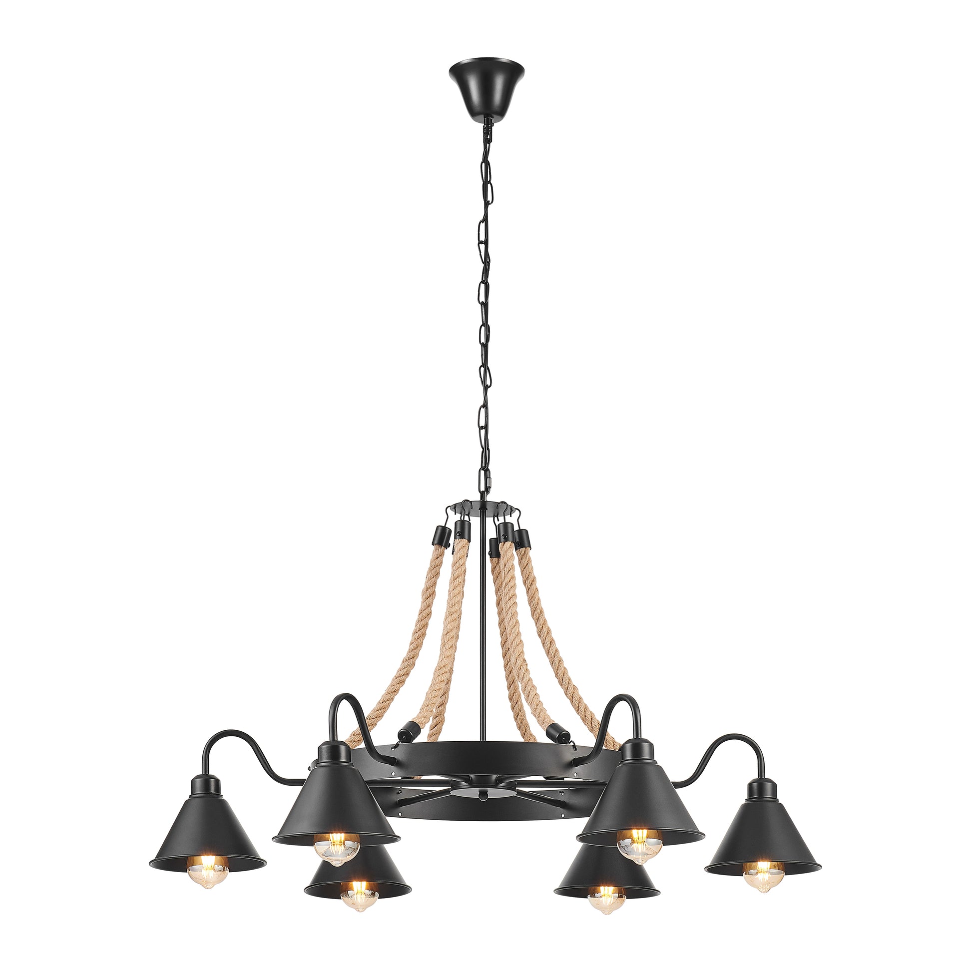 Steel and Ropes 6 Light Chandelier // Black-1