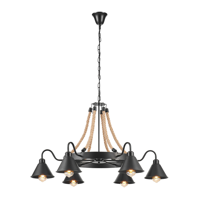 Steel and Ropes 6 Light Chandelier // Black-zoom-