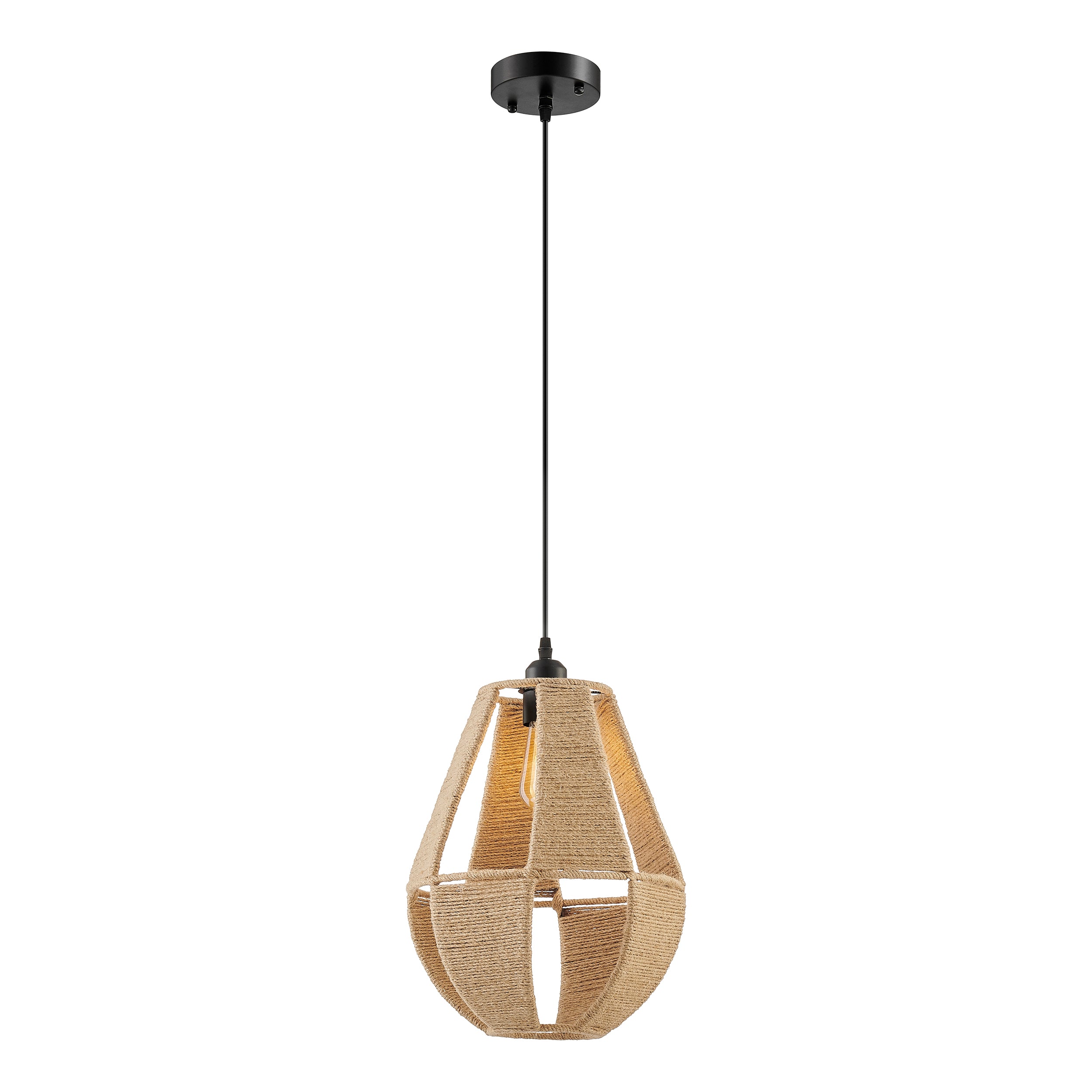 Iron and Ropes 1 Light 12 Diam Pendant // Black and Beige