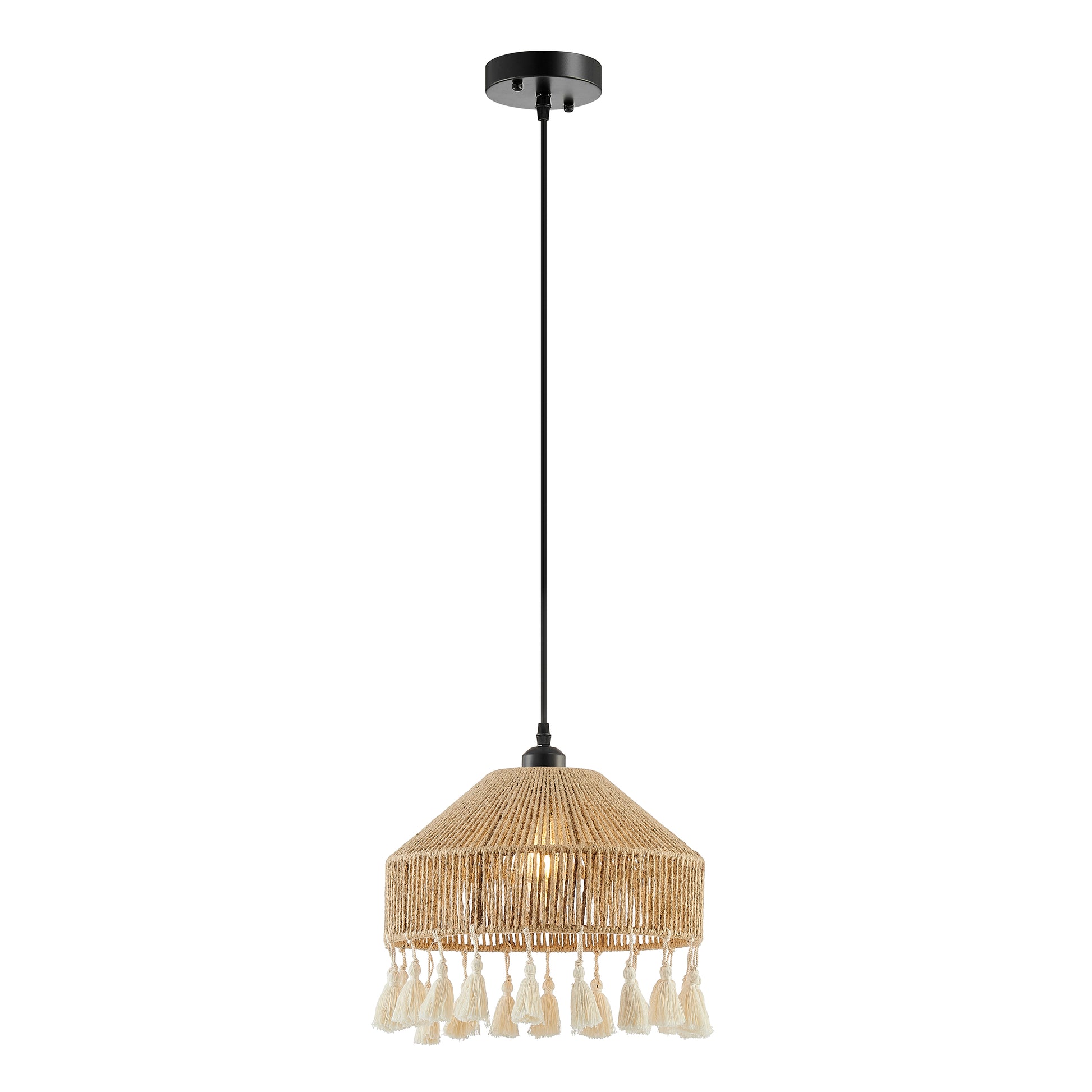 Iron and Ropes 1 Light 13 Diam Pendant // Black and Beige-1