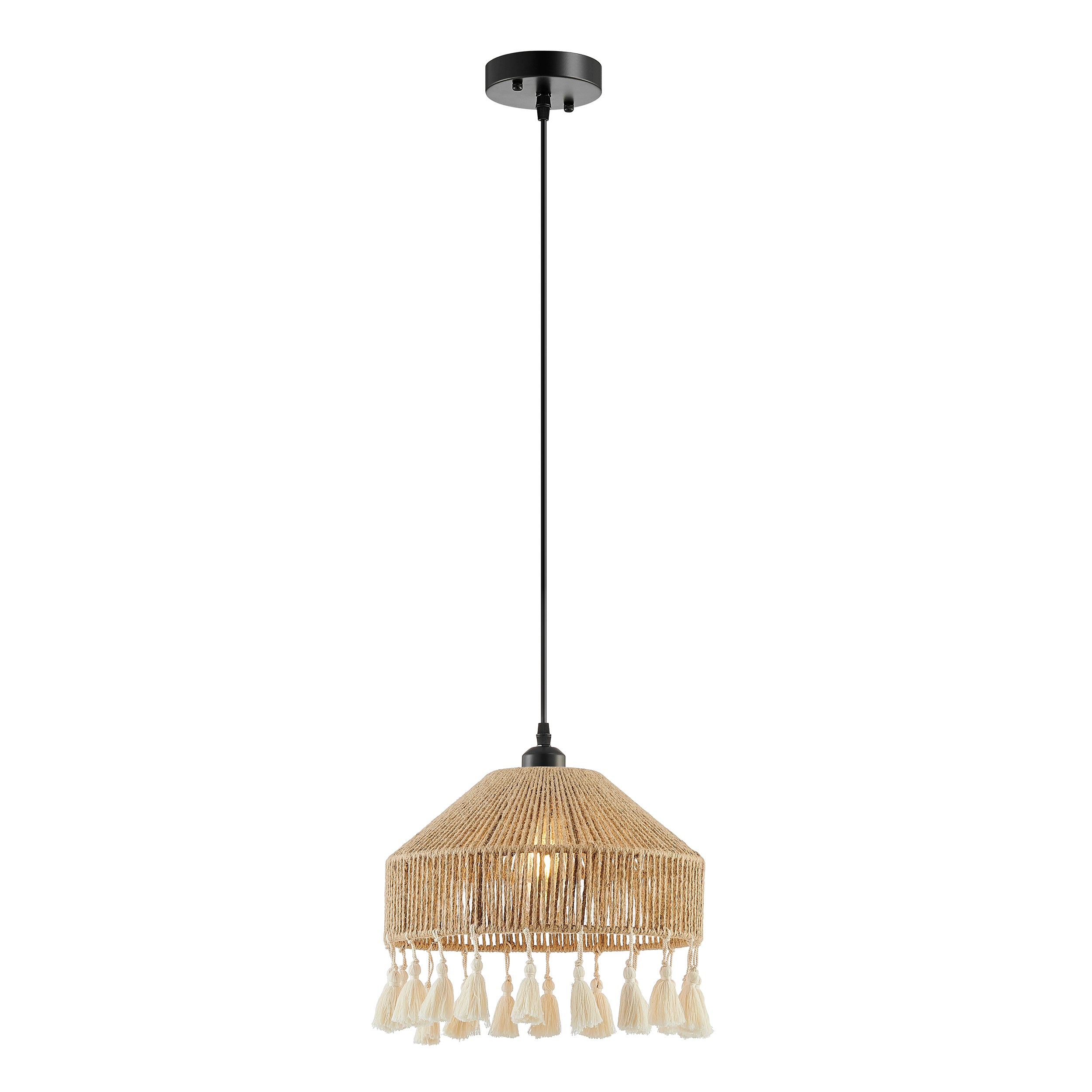 Iron and Ropes 1 Light 13 Diam Pendant // Black and Beige
