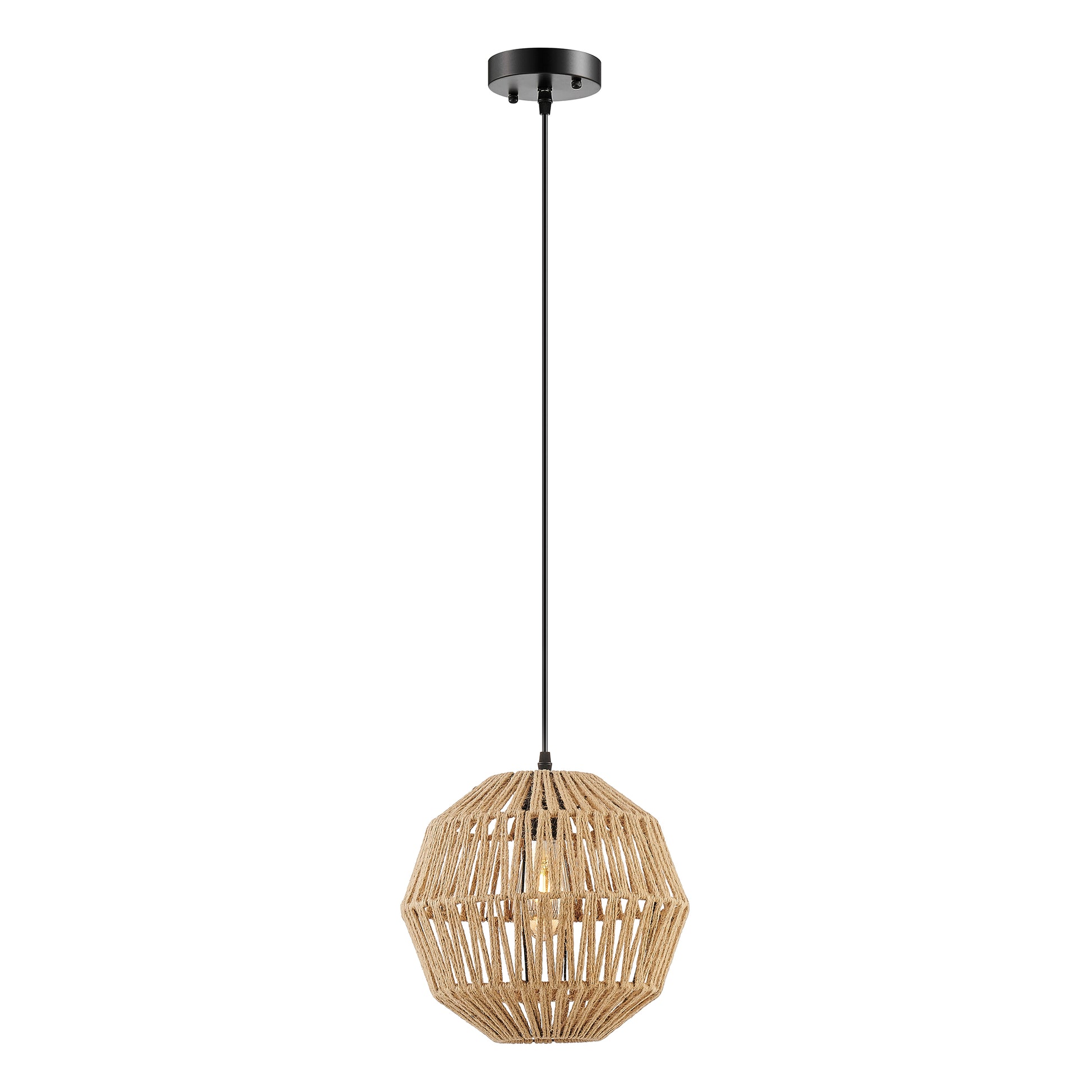 Wood and Ropes 1 Light 11 Diam Pendant // Black-1
