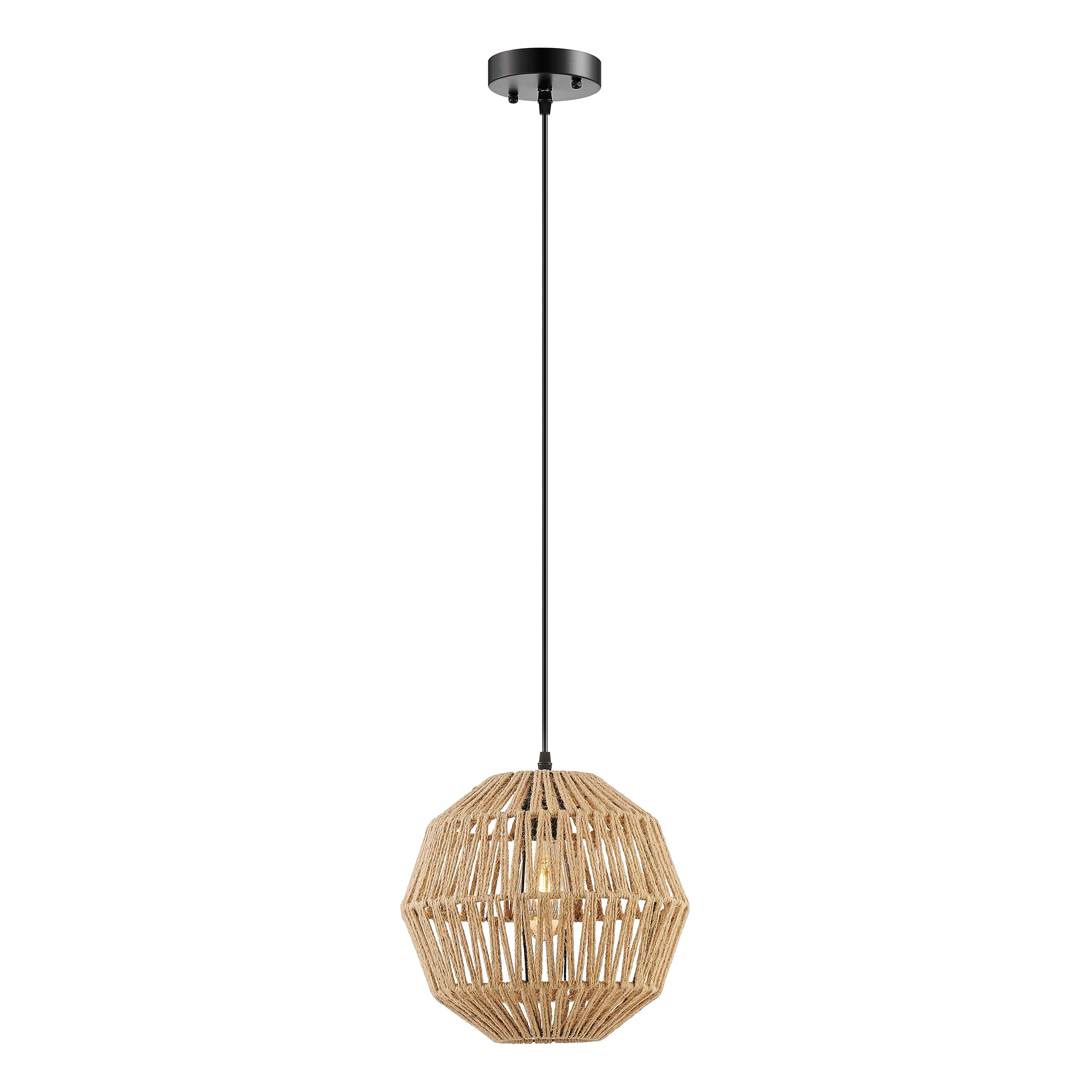 Wood and Ropes 1 Light 11 Diam Pendant // Black-zoom-1