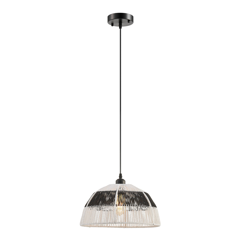 Iron and Ropes 1 Light 14 Diam Pendant // Black and Cream-zoom-