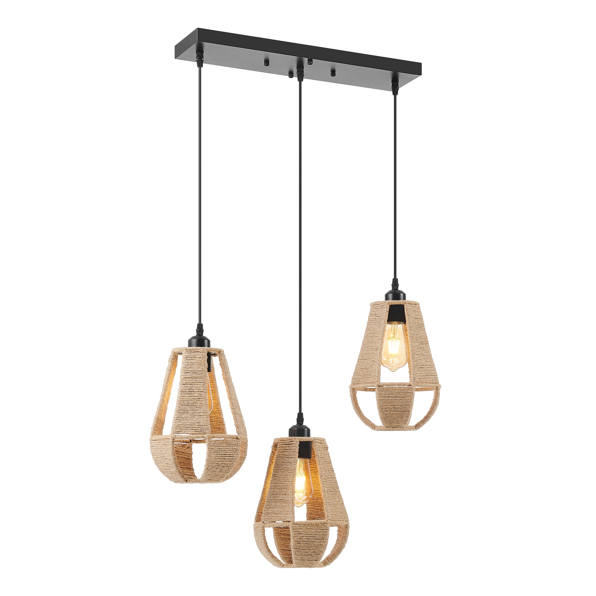 Steel and Ropes 3 Light Chandelier // Black-1