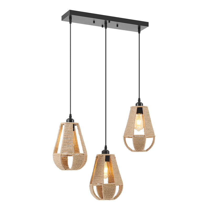 Steel and Ropes 3 Light Chandelier // Black-zoom-