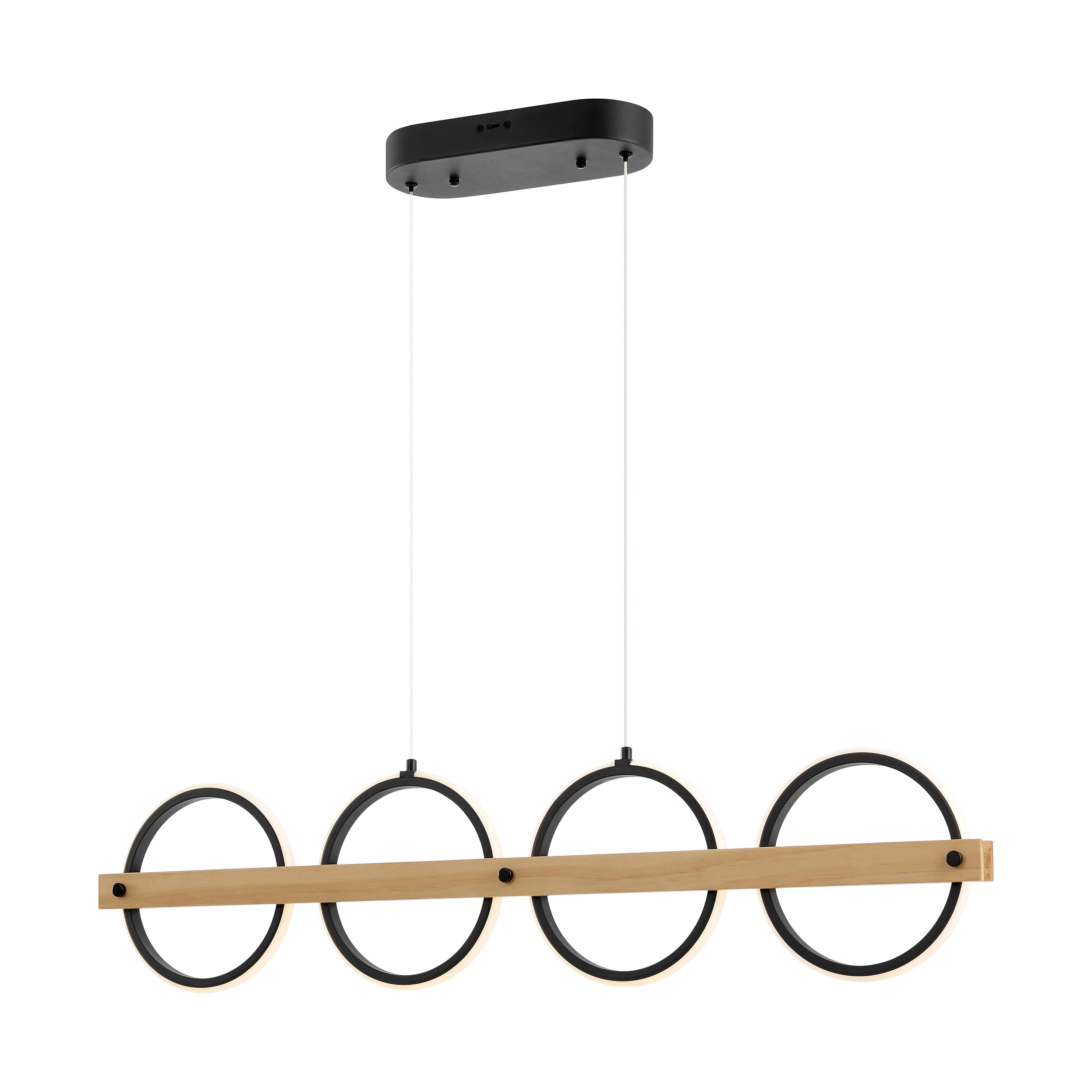 4 Circles Satin Black & Wood Chandelier
