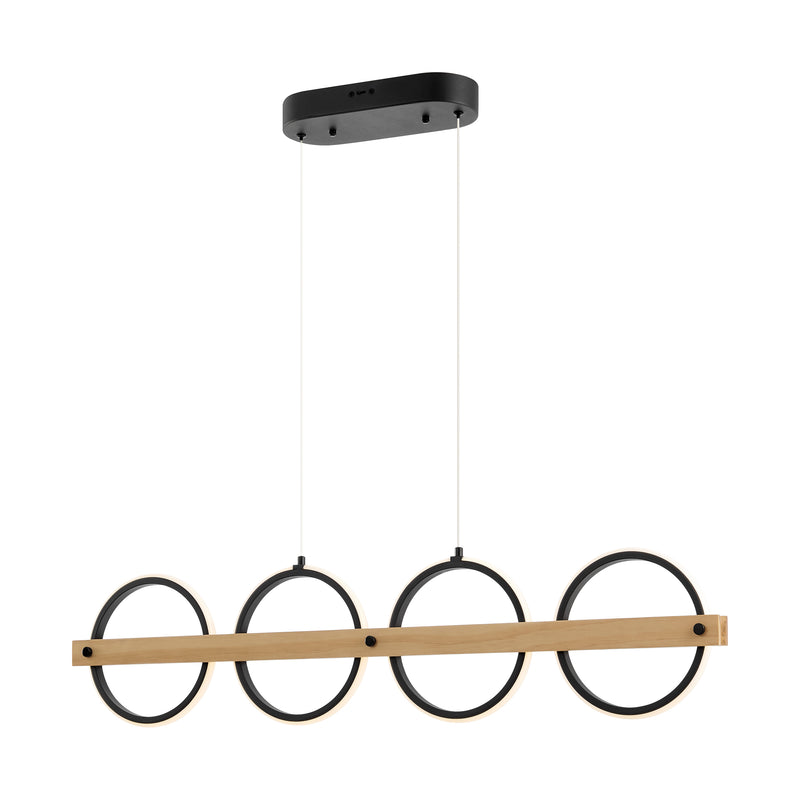4 Circles Satin Black & Wood Chandelier-zoom-