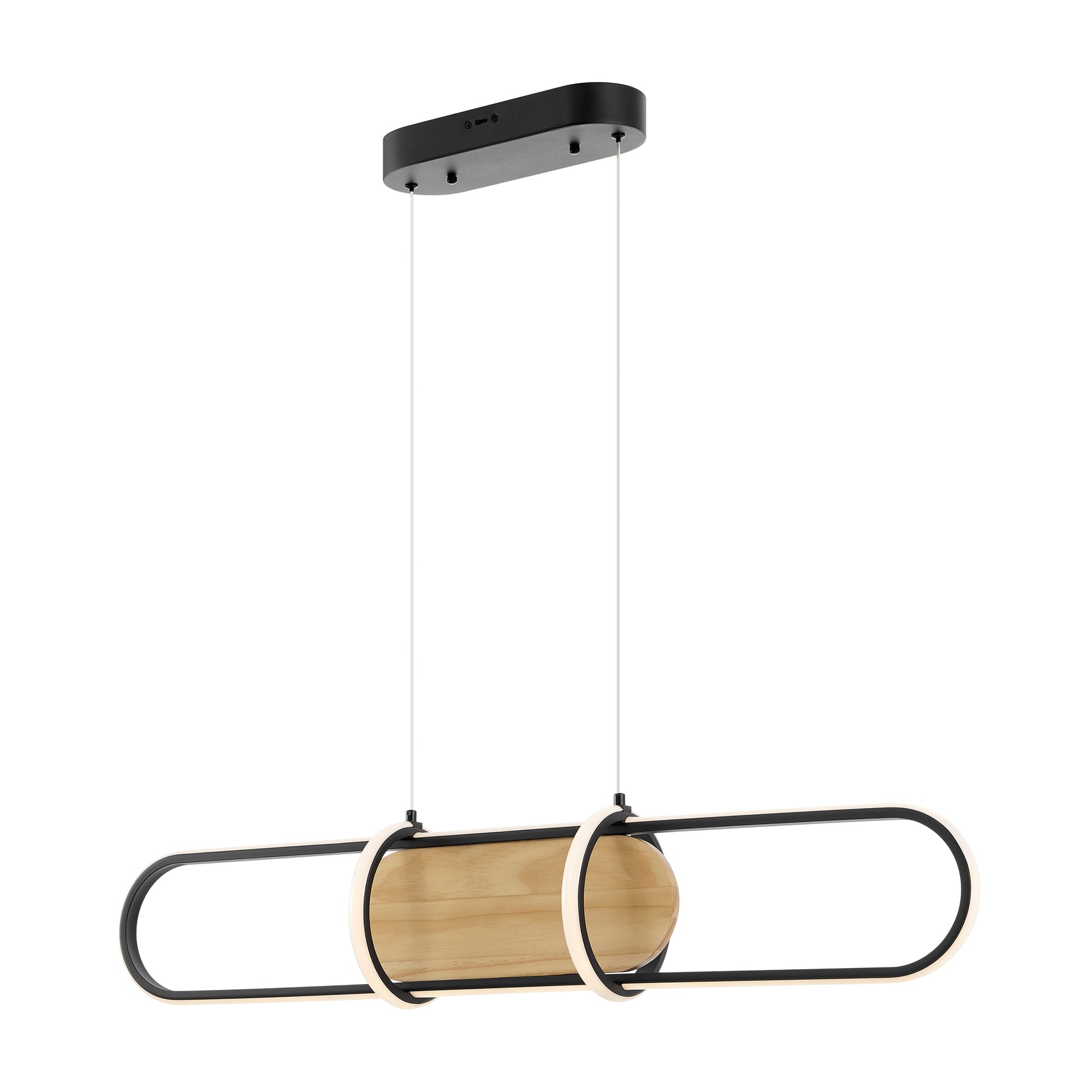 Rounded Rectangle Satin Black & Wood Chandelier-1