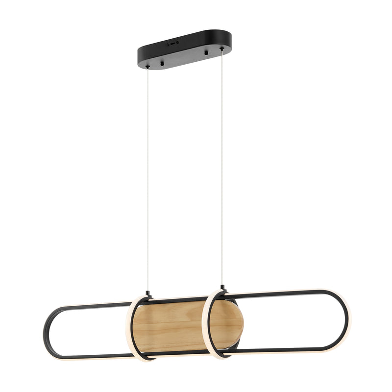 Rounded Rectangle Satin Black & Wood Chandelier-zoom-