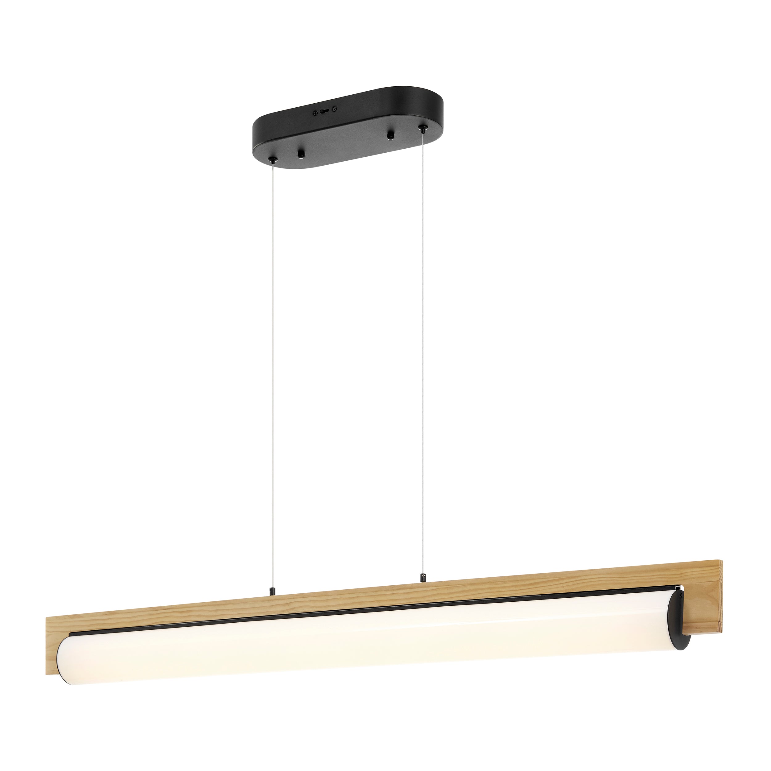 Linear Satin Black & Wood Chandelier