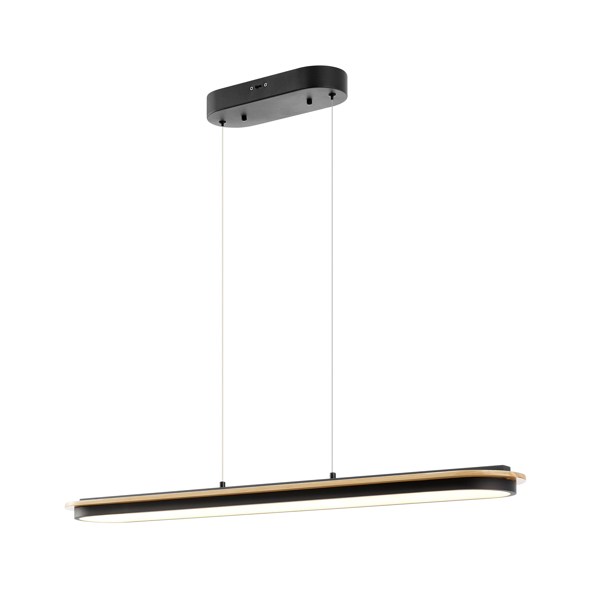 Curved Linear Satin Black & Wood Chandelier-1
