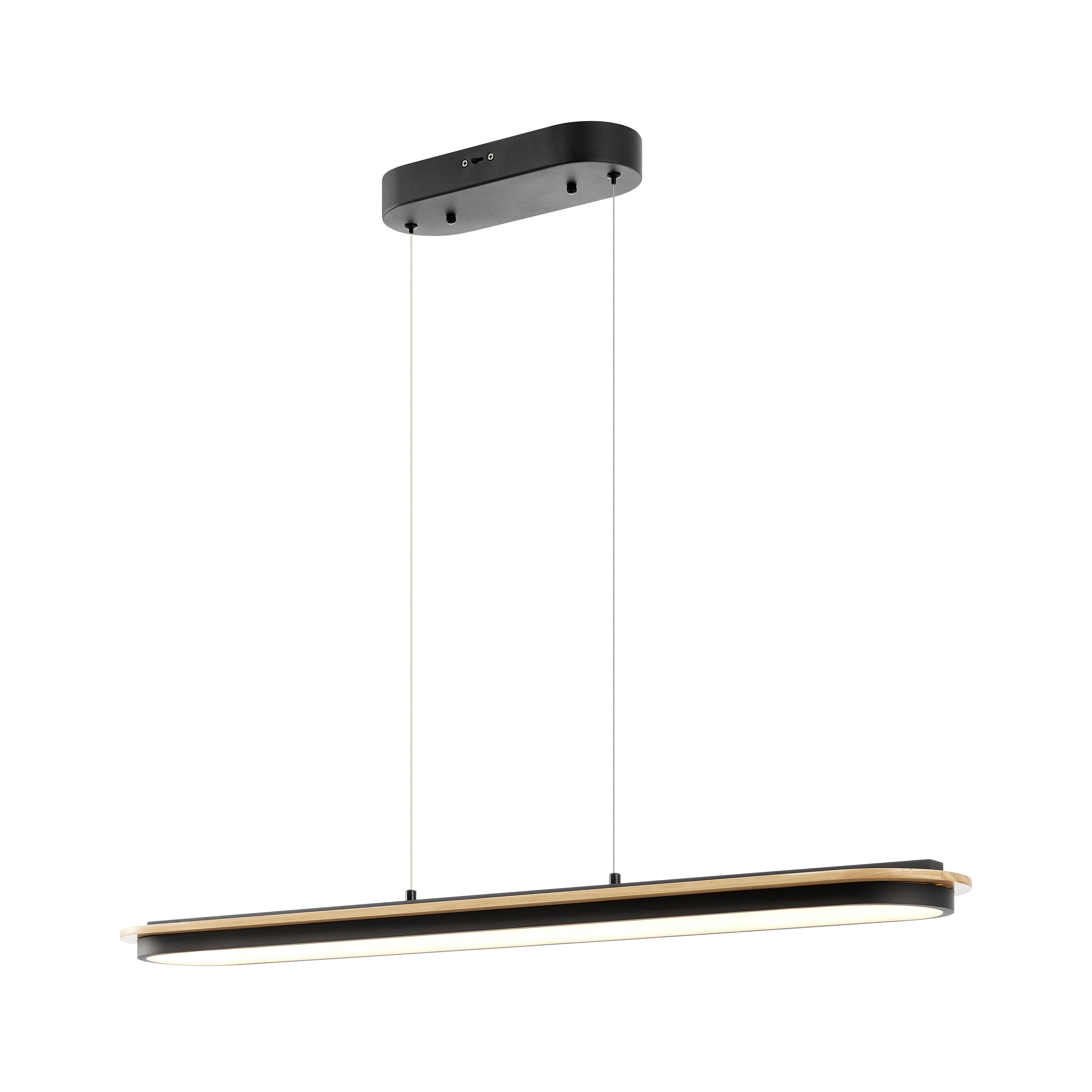 Curved Linear Satin Black & Wood Chandelier-zoom-1