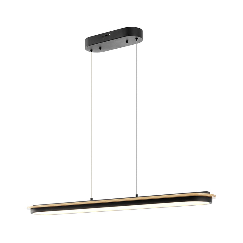 Curved Linear Satin Black & Wood Chandelier-zoom-