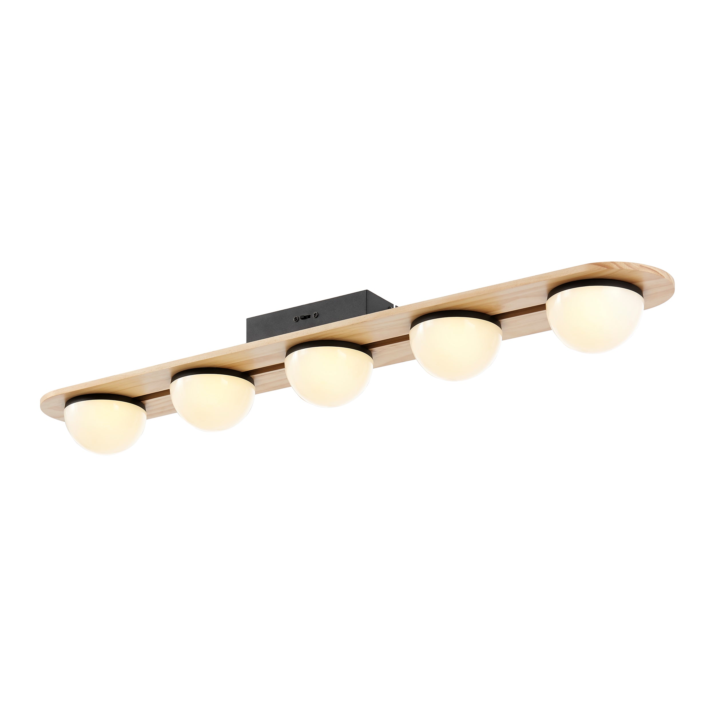 Satin Black & Wood Flush Mount Chandelier-zoom-1