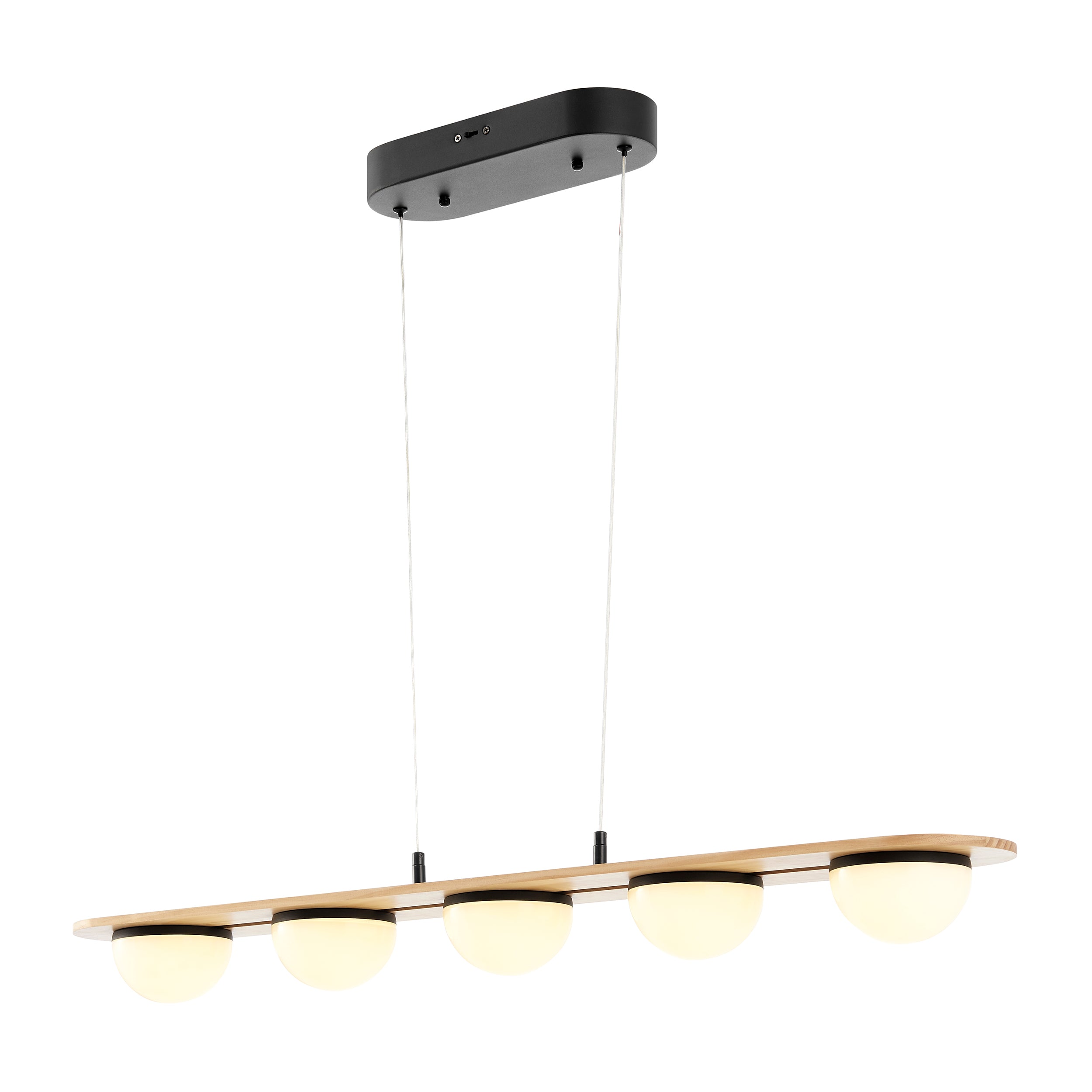 5 Lights Satin Black & Wood Flush Mount Chandelier