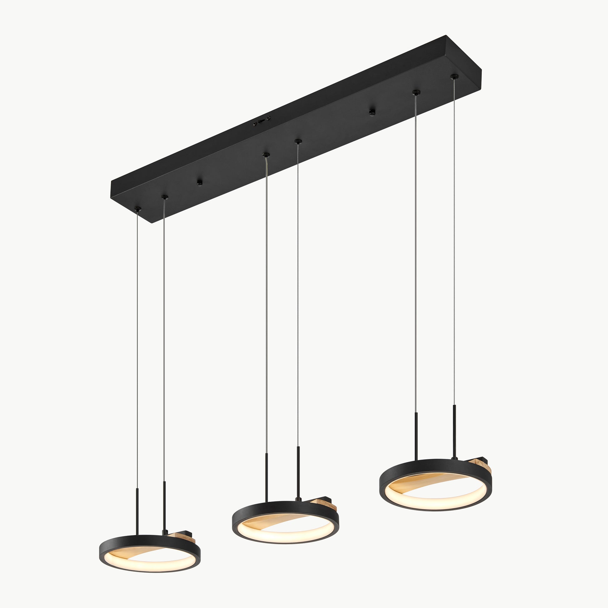 3 heads Satin Black & Wood Chandelier-1