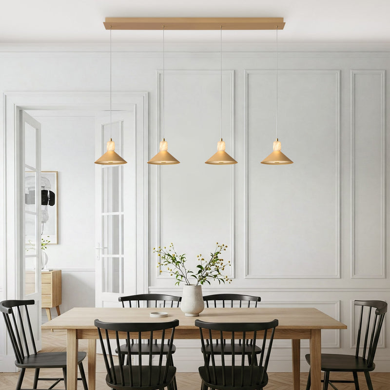 Spanish Alabaster & Aluminum Four-Light Chandelier-zoom-