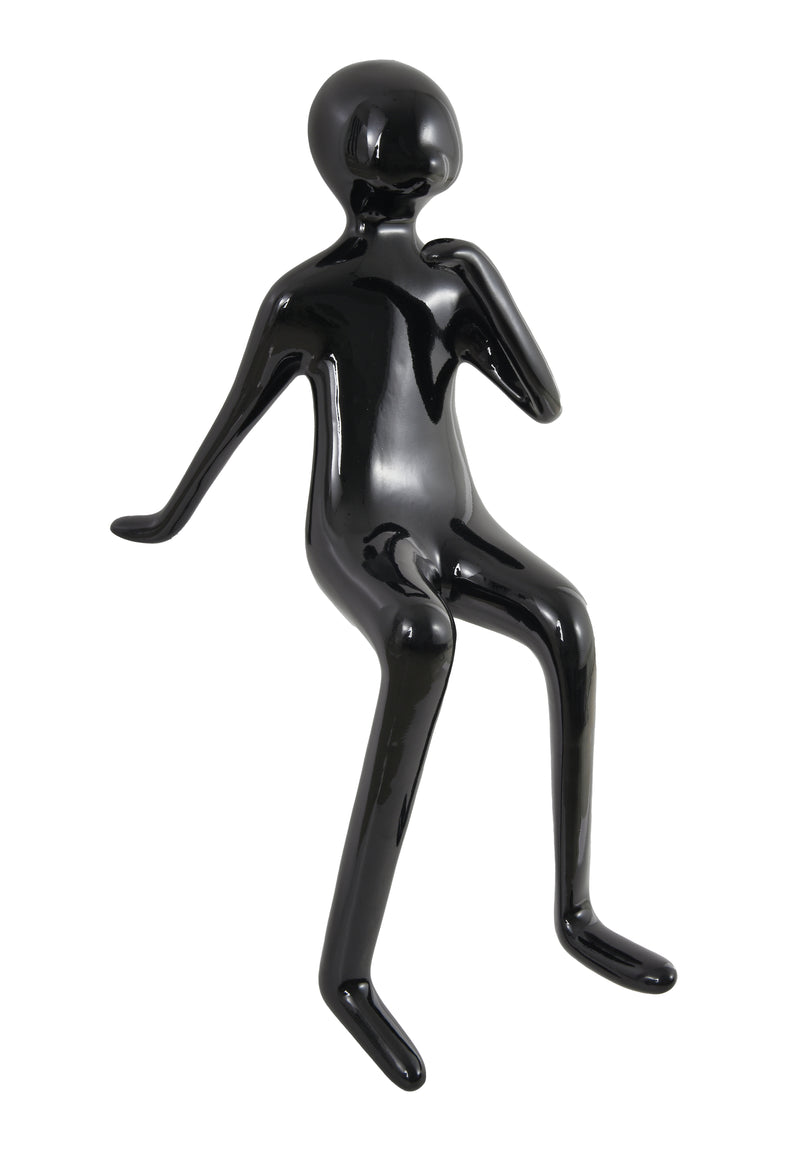 Urban Thinker– Glossy Black Resin Seated Figure Sculpture-zoom-