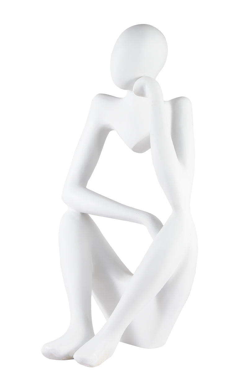 White Resin Thinking Figure Sculpture-zoom-