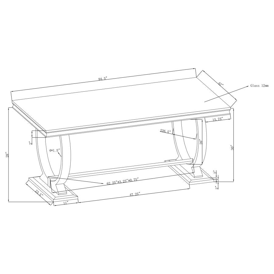 Antoine Rectangular 95-inch Glass Top Dining Table Black-zoom-3