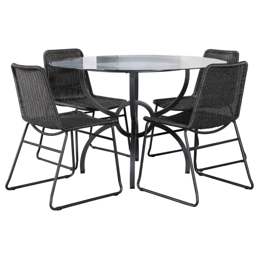 Aviano 5-piece Round Glass Top Dining Table Set Gunmetal-2