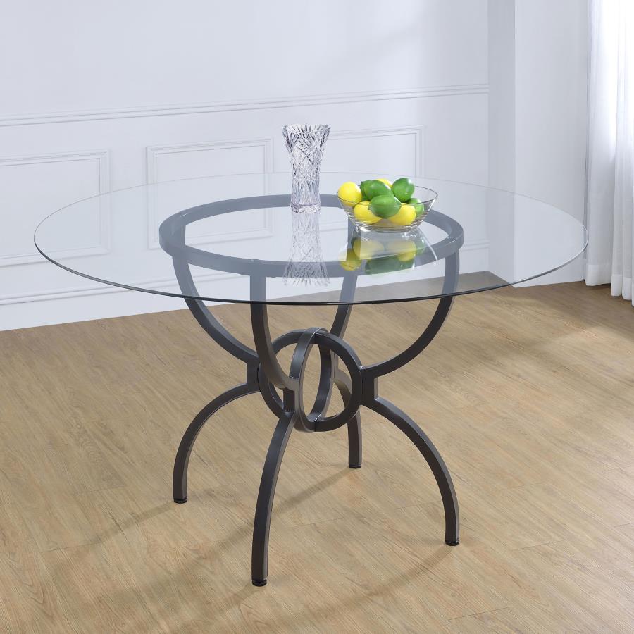 Aviano Round 48-inch Glass Top Metal Dining Table Gunmetal-2