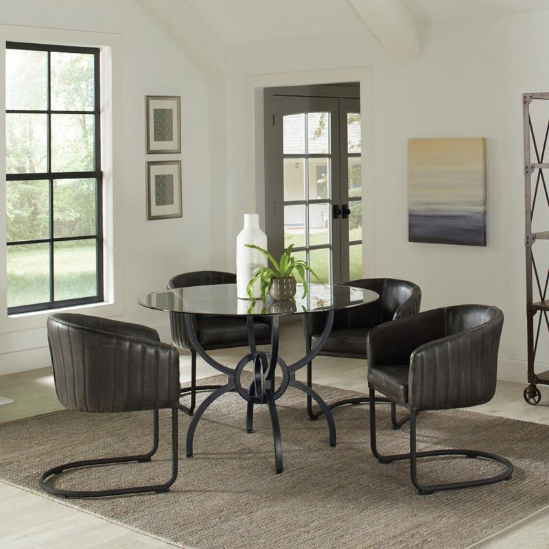 Aviano Round 48-inch Glass Top Metal Dining Table Gunmetal-zoom-