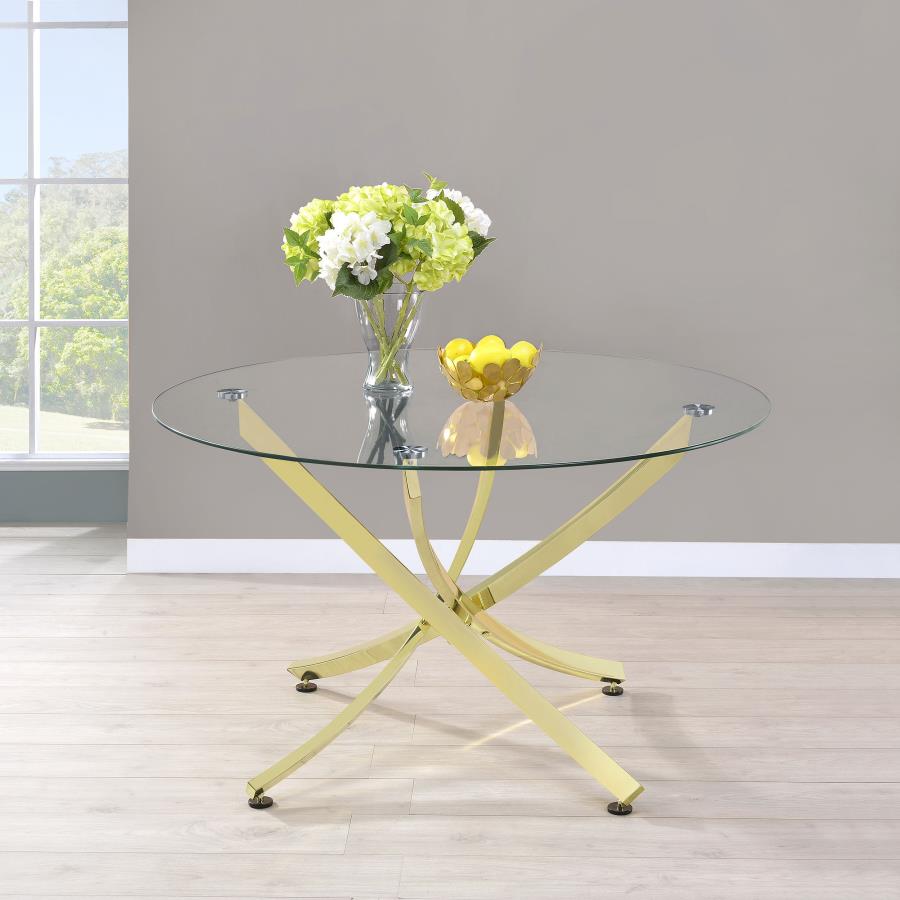 Beckham Round 46-inch Glass Top Dining Table Brass-2