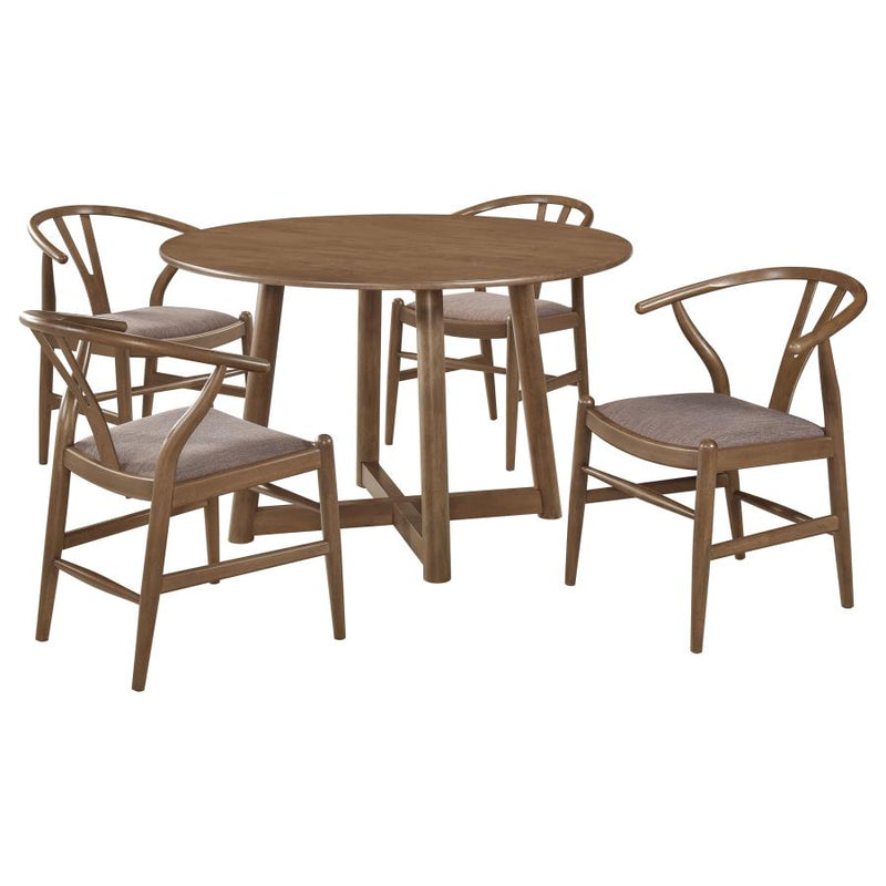 Dinah 5-piece Round Solid Wood Dining Set Walnut-zoom-