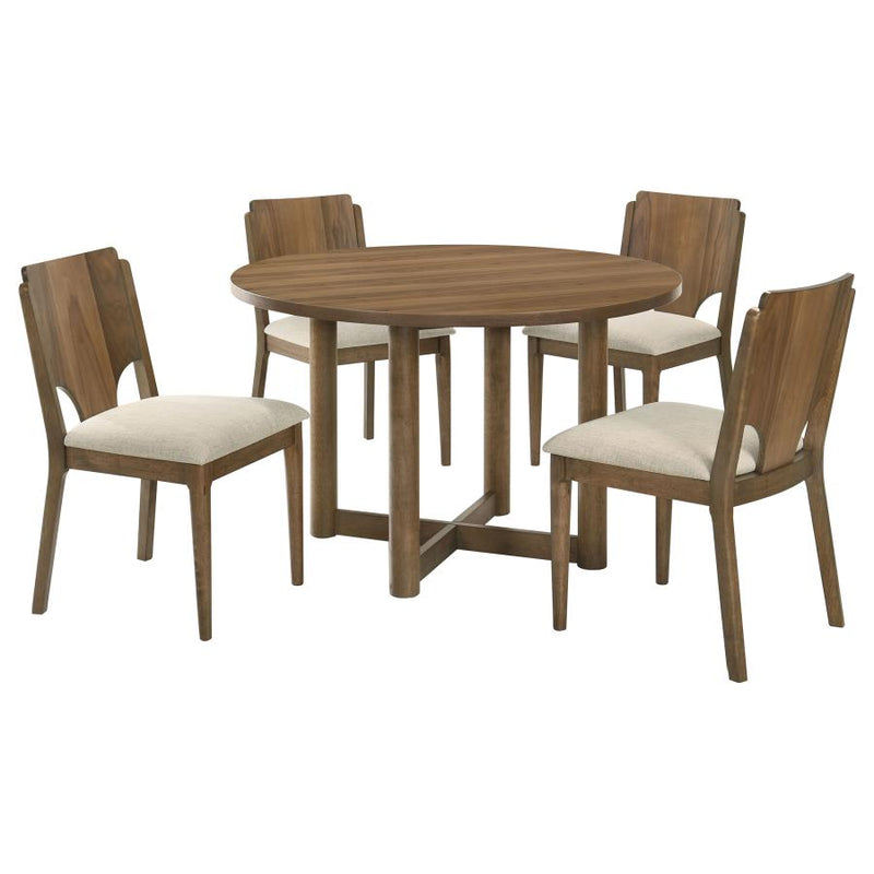 Crestmore 5-piece 46-inch Round Wood Dining Table Set Walnut-zoom-