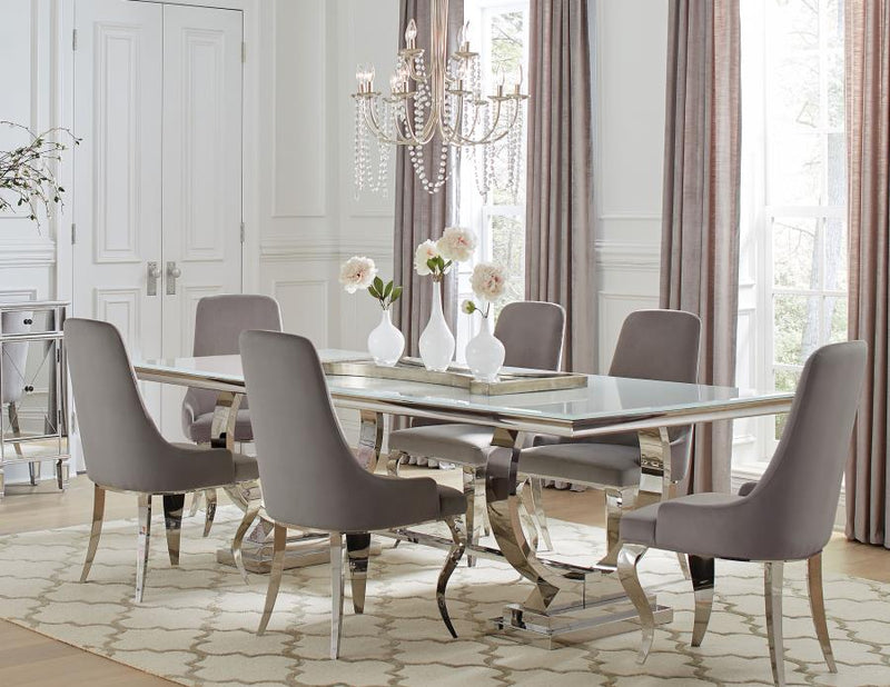 Antoine 7-piece Rectangular Glass Top Dining Table Set Grey-zoom-