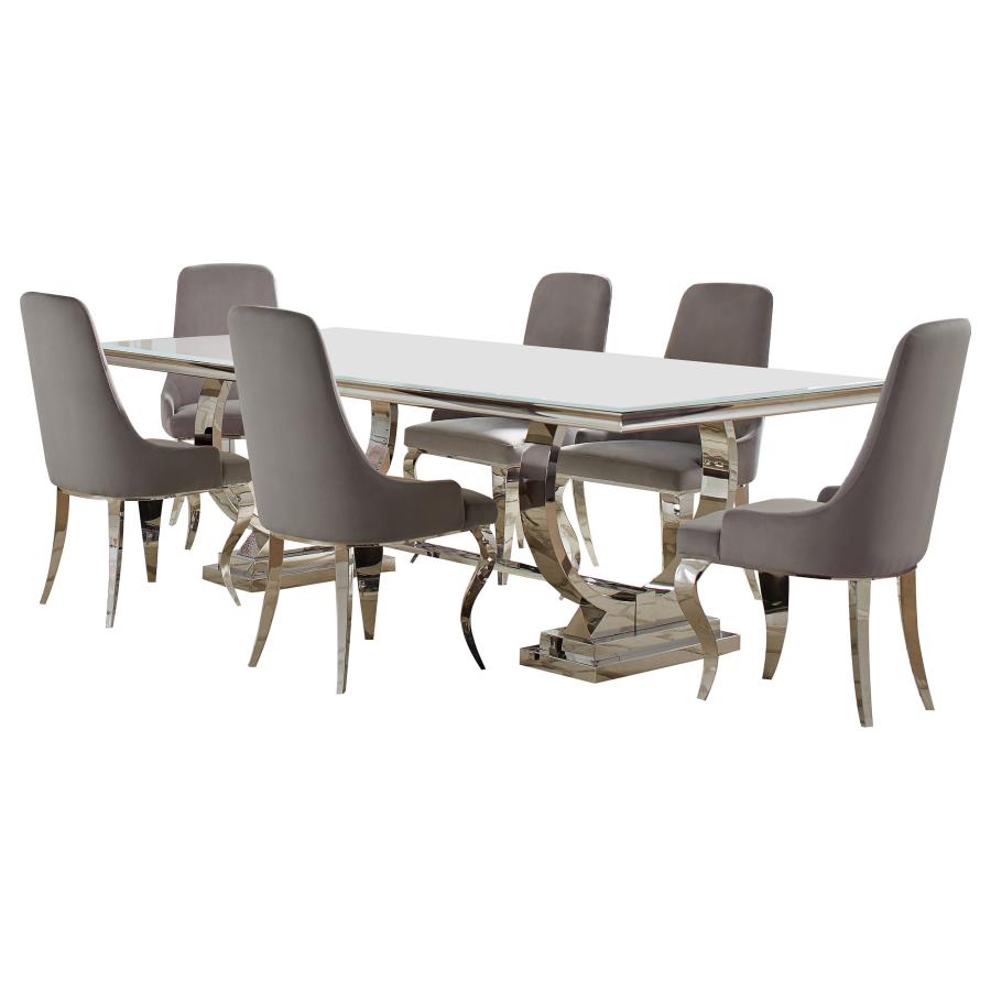 Antoine 7-piece Rectangular Glass Top Dining Table Set Grey-zoom-2