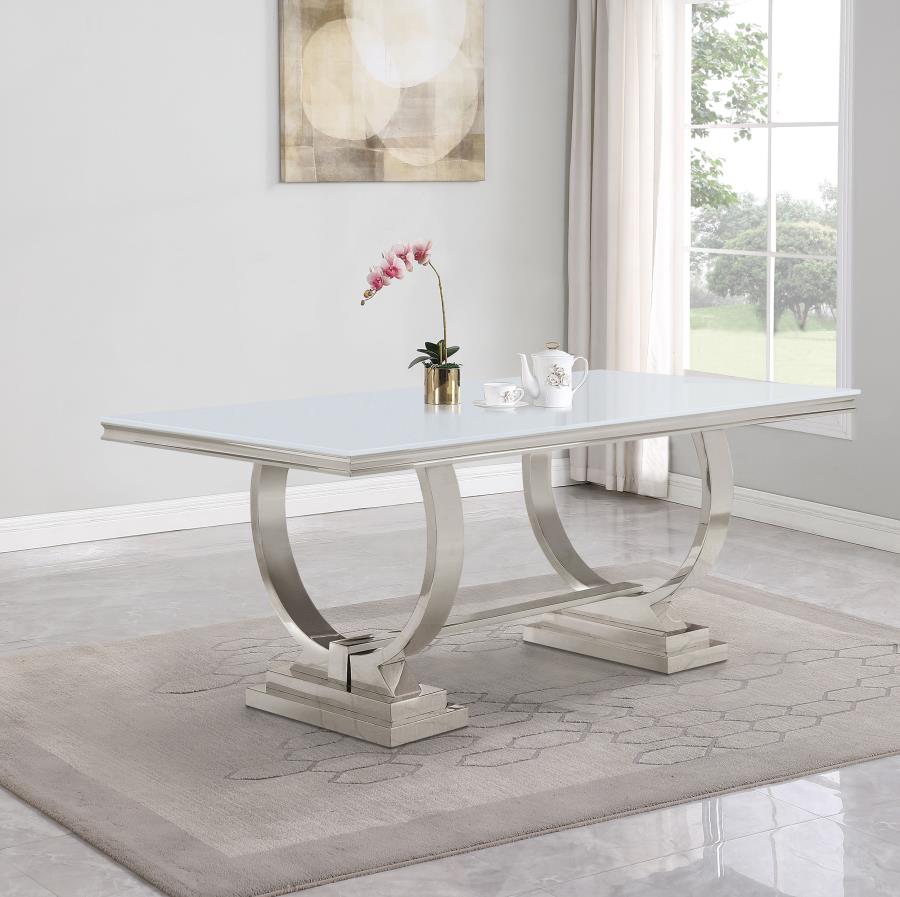 Antoine Rectangular 95-inch Glass Top Dining Table White-2